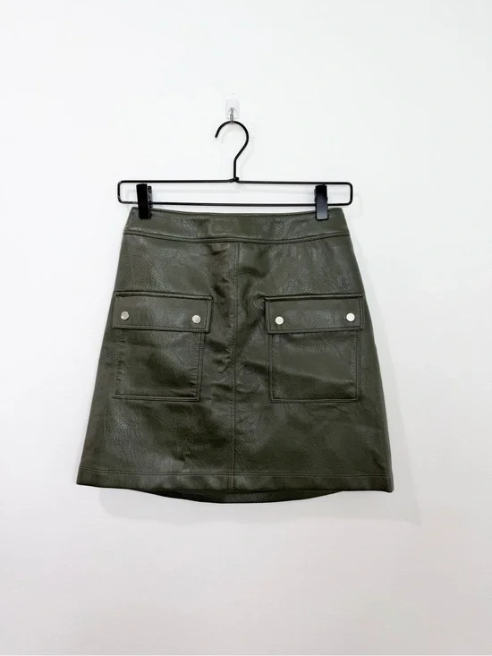 Melissa Nepton Damia Leather Mini Skirt in Dark Khaki Size XS
